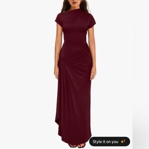 Elegant Burgundy Ruched Maxi Dress